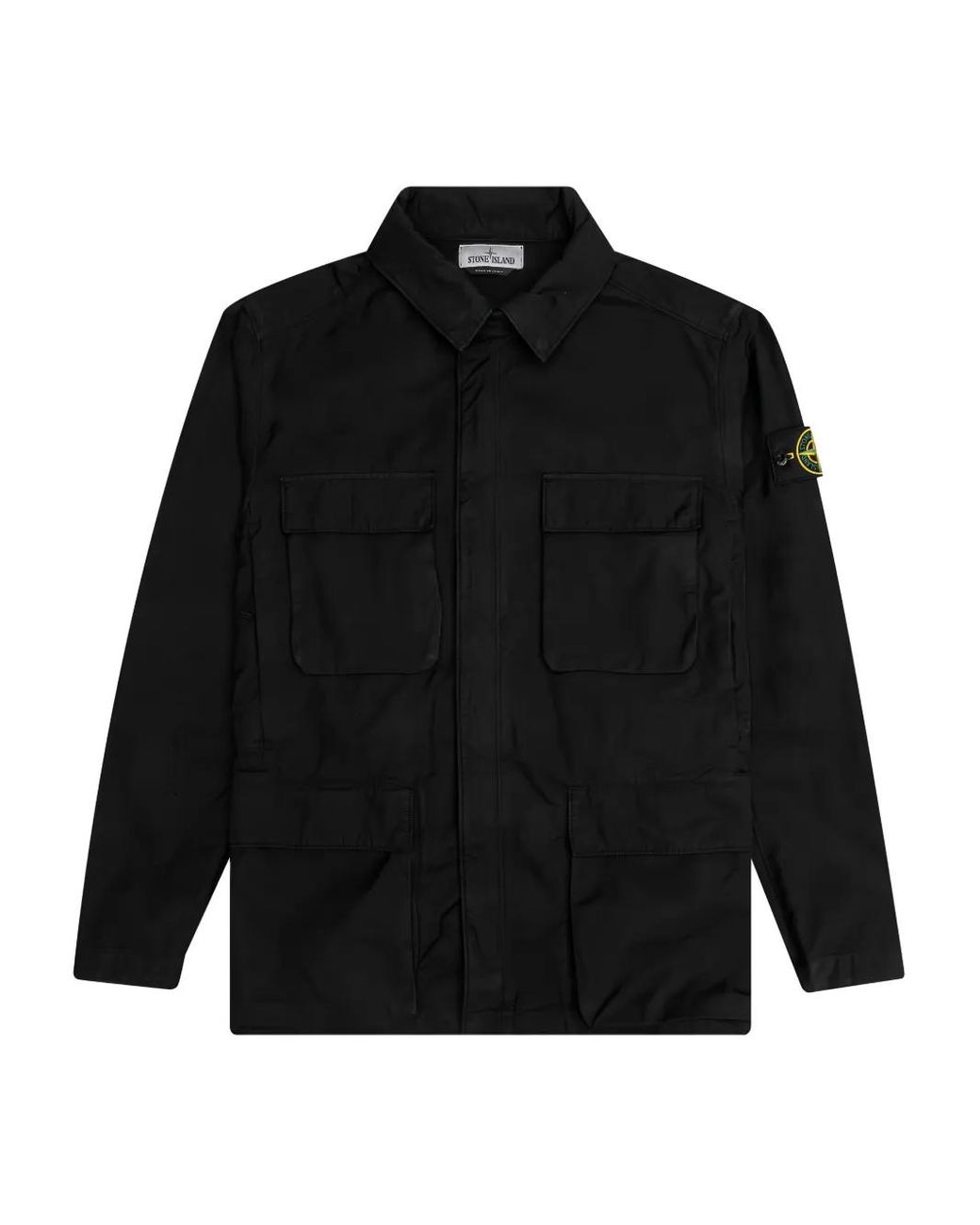 Stone Island Black Compass-Badge Flap-Pockets Jacket for men