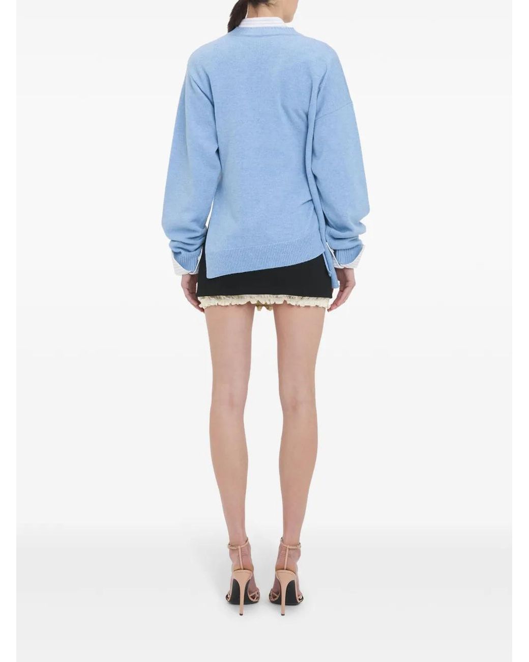 Victoria Beckham Blue Gathered-Detail Sweater