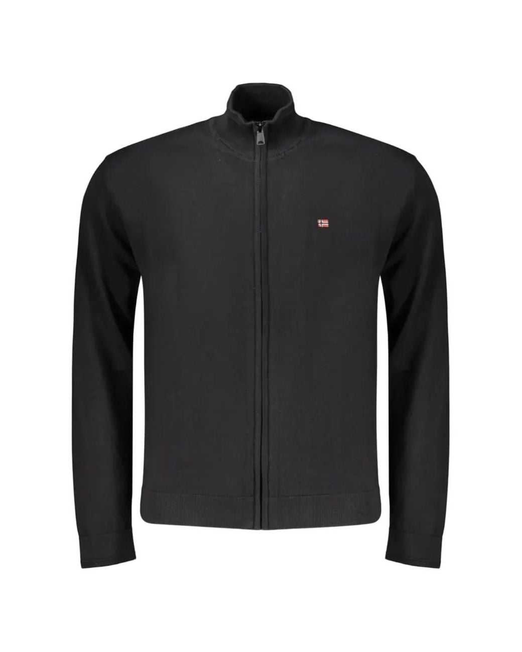 Napapijri Black Zip-Up Logo-Patch Cardigan for men