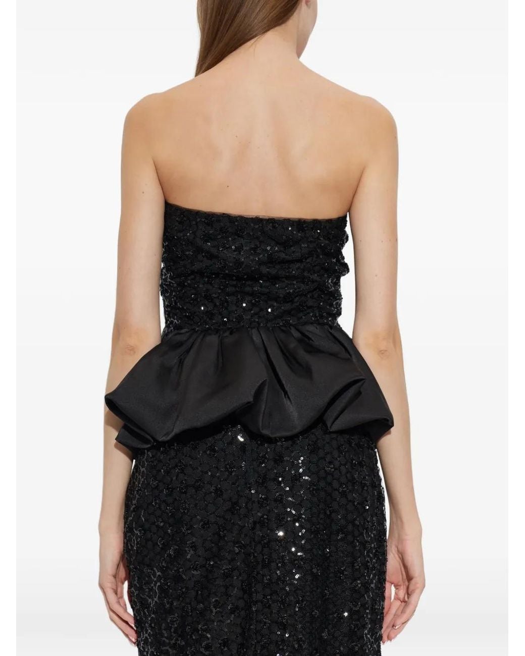 ROTATE BIRGER CHRISTENSEN Black Sequin-Embellished Peplum Top