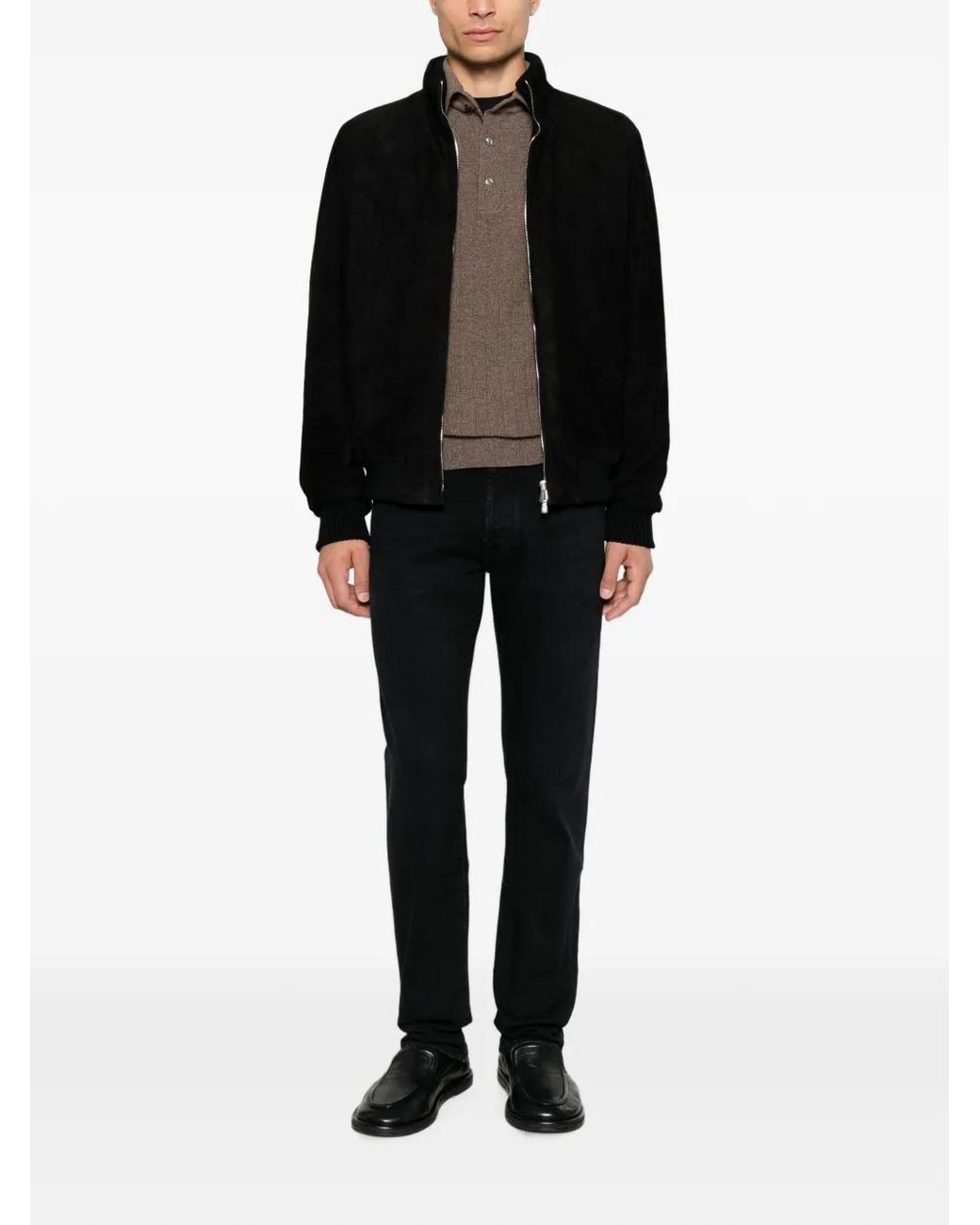 Enrico Mandelli Black Suede Bomber Jacket for men