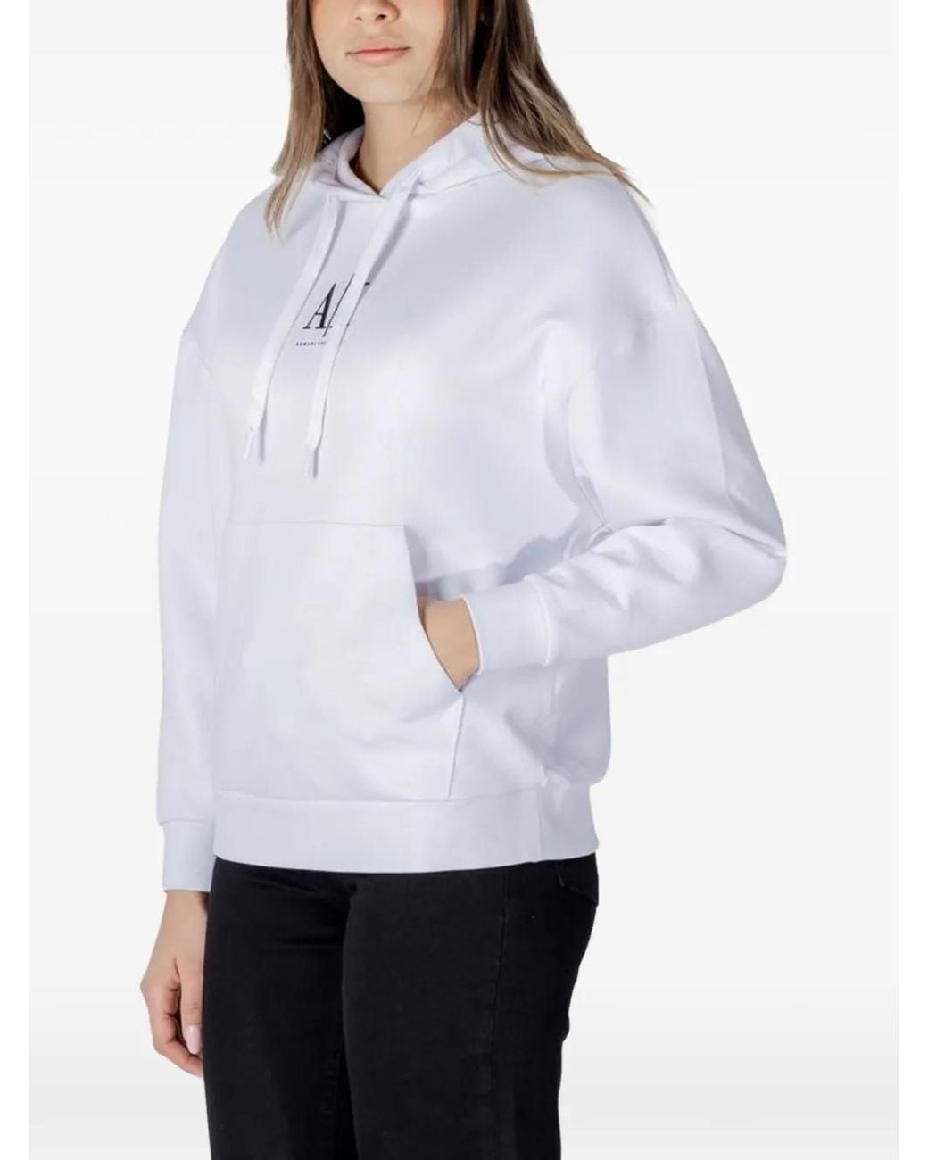 ARMANI EXCHANGE White Logo-Print Drawstring Hoodie
