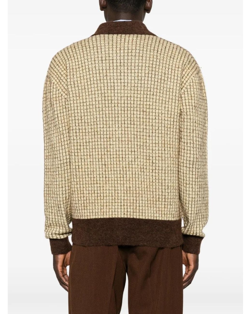 Drole de Monsieur Natural Waffle-Knit Logo-Patch Cardigan for men