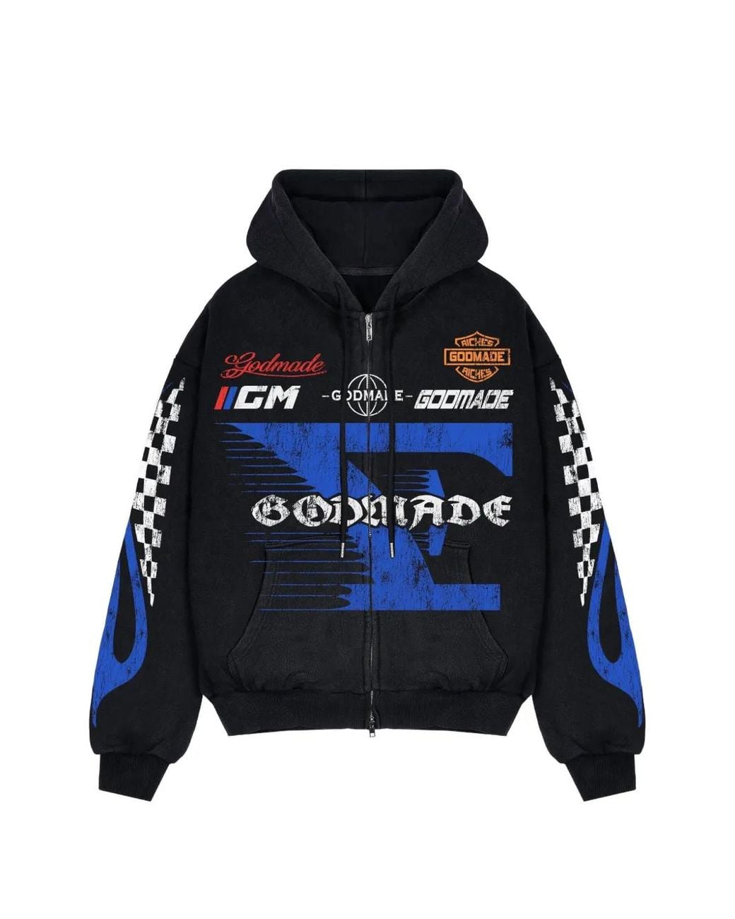 GODMADE Blue Graphic-Print Zip-Up Hoodie for men