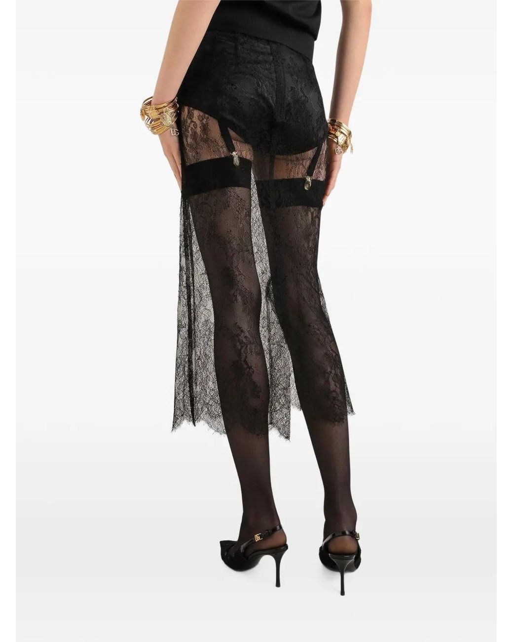 Dolce & Gabbana Gray Jupe Mi-Longue Bordée De Dentelle