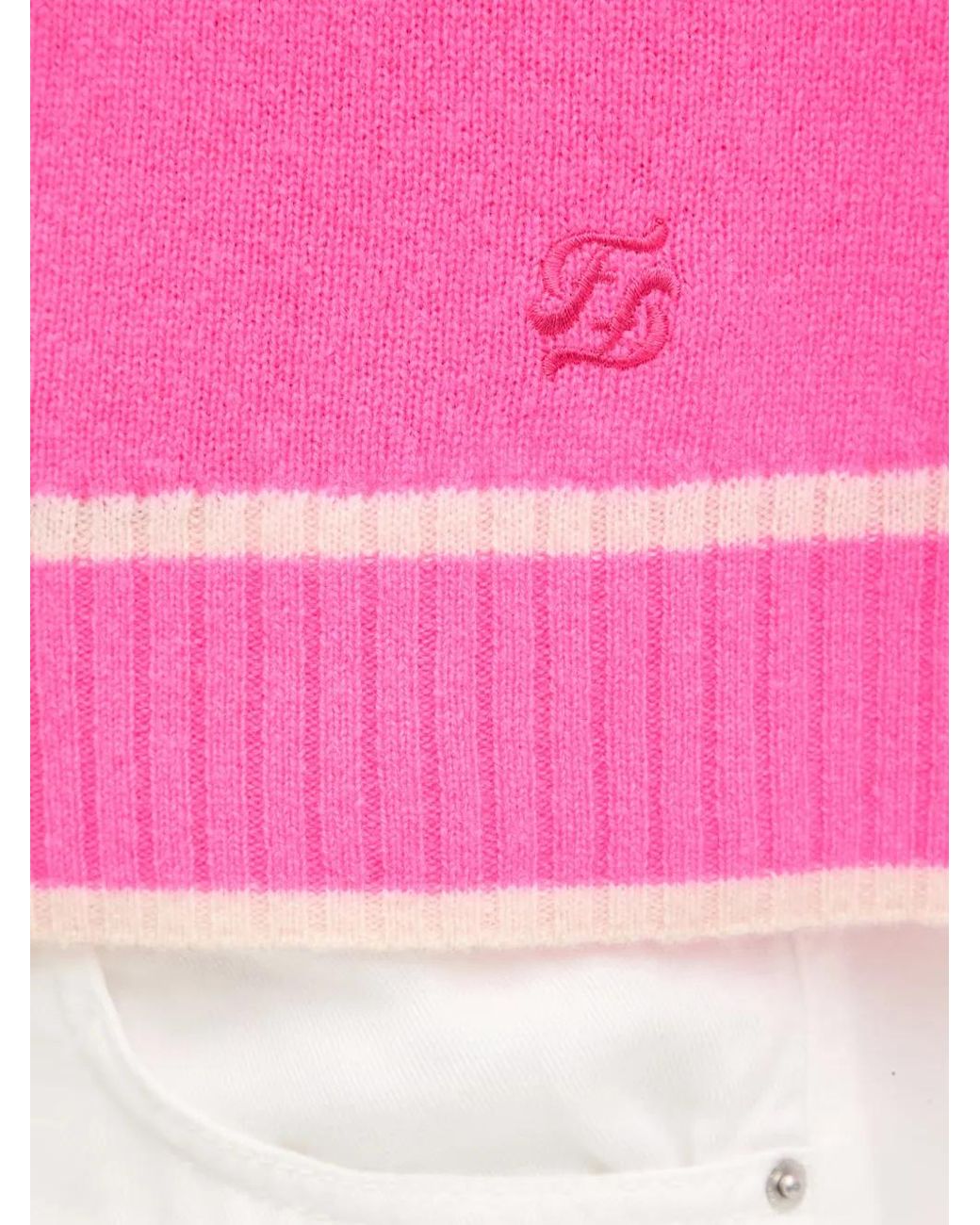 From Future Pink Striped-Trim V-Neck Sweater