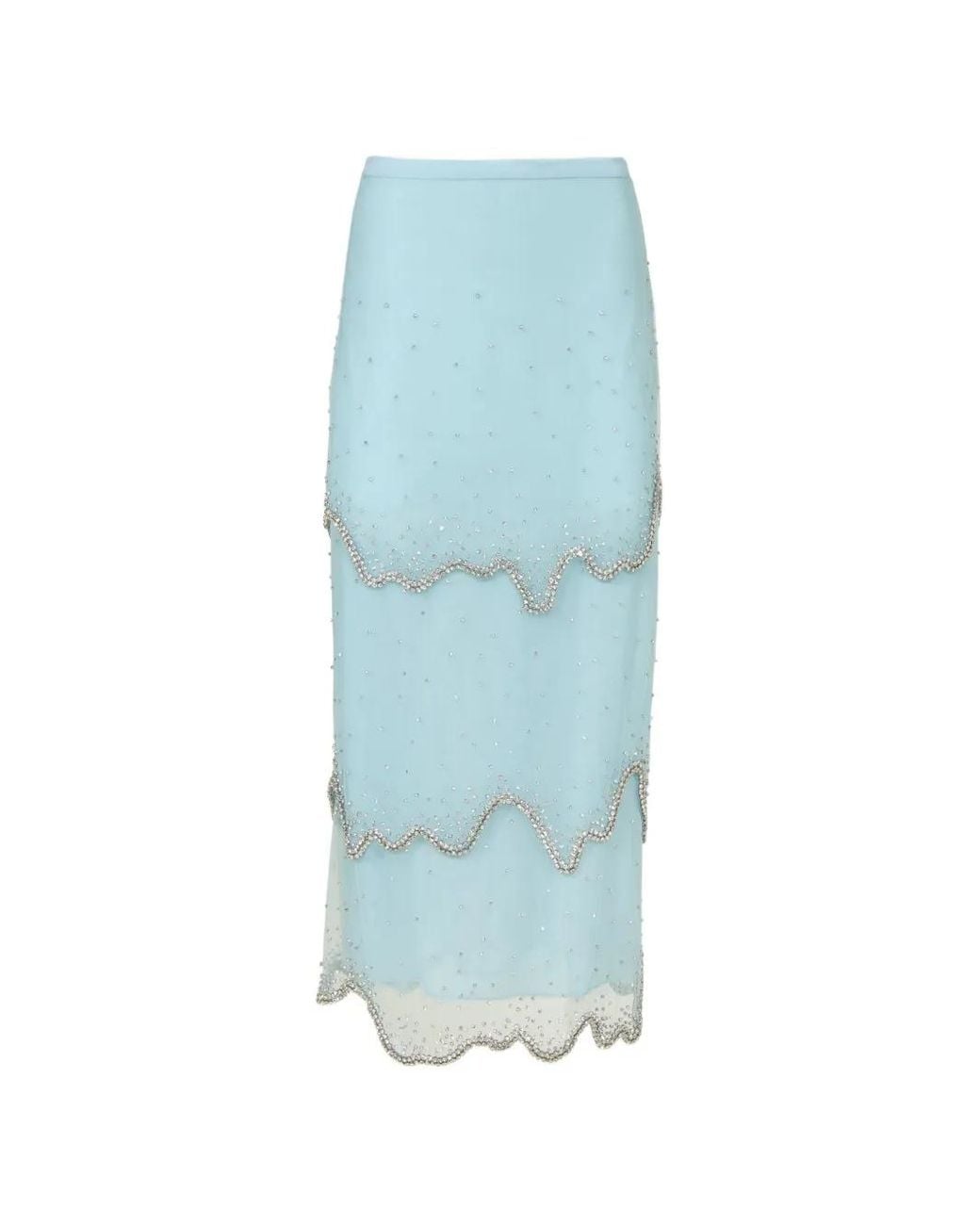 Costarellos Blue Jupe Mi-Longue Mirella À Ornements En Cristal