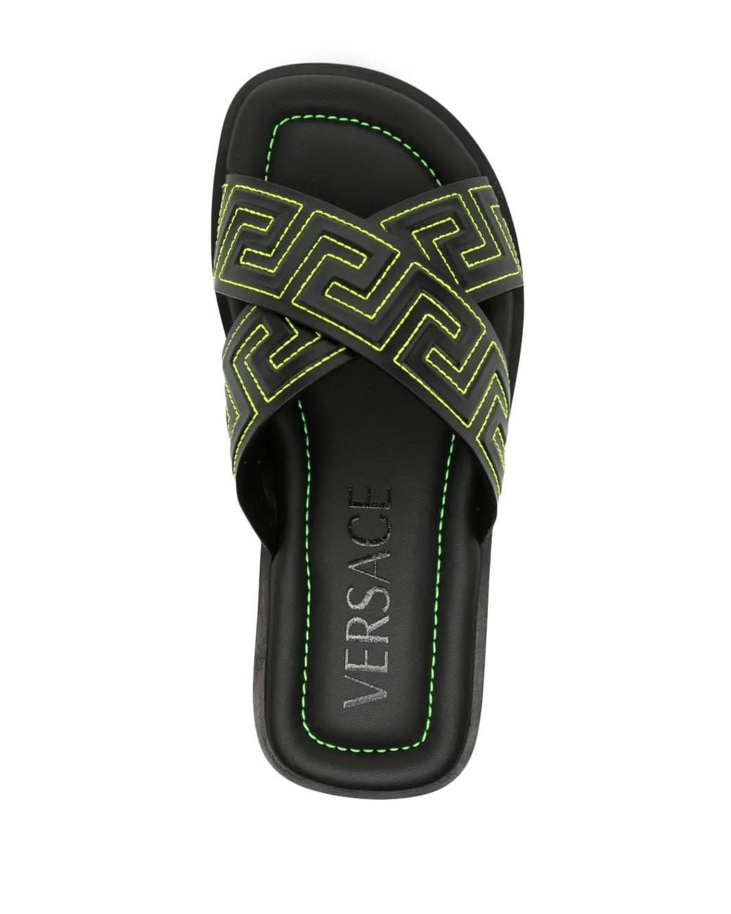 Versace Green Greca Leather Slides for men