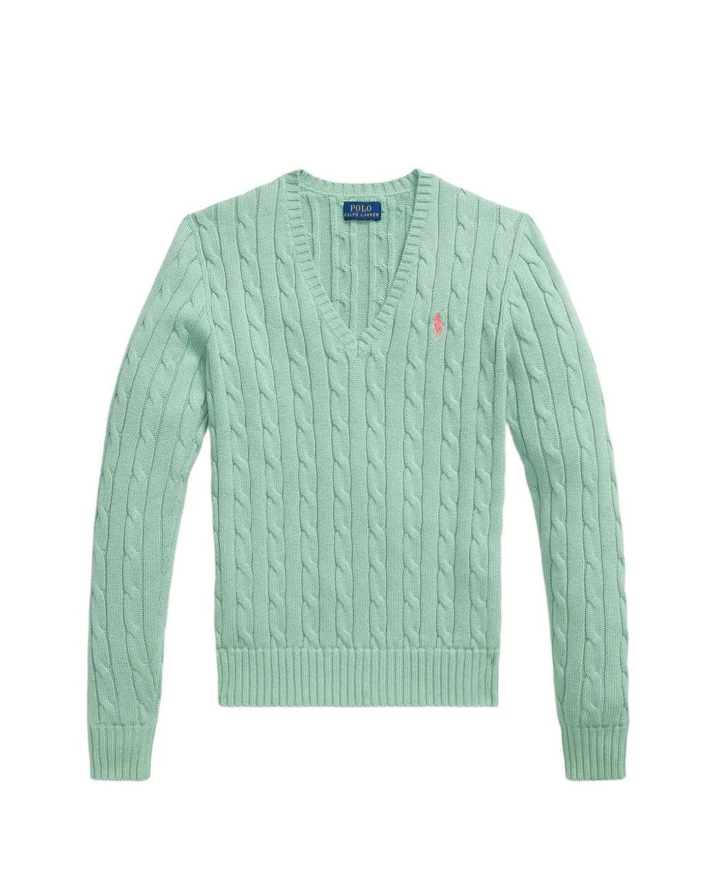 Polo Ralph Lauren Green Cable-Knit V-Neck Sweater
