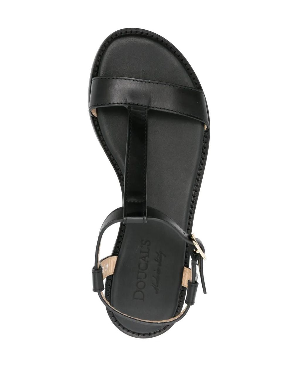 Doucal's Brown Fibbia T-Bar Leather Sandals