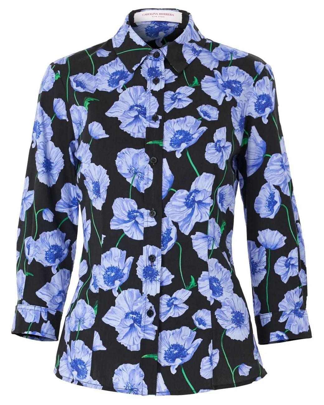 Carolina Herrera Blue Floral-Print Shirt