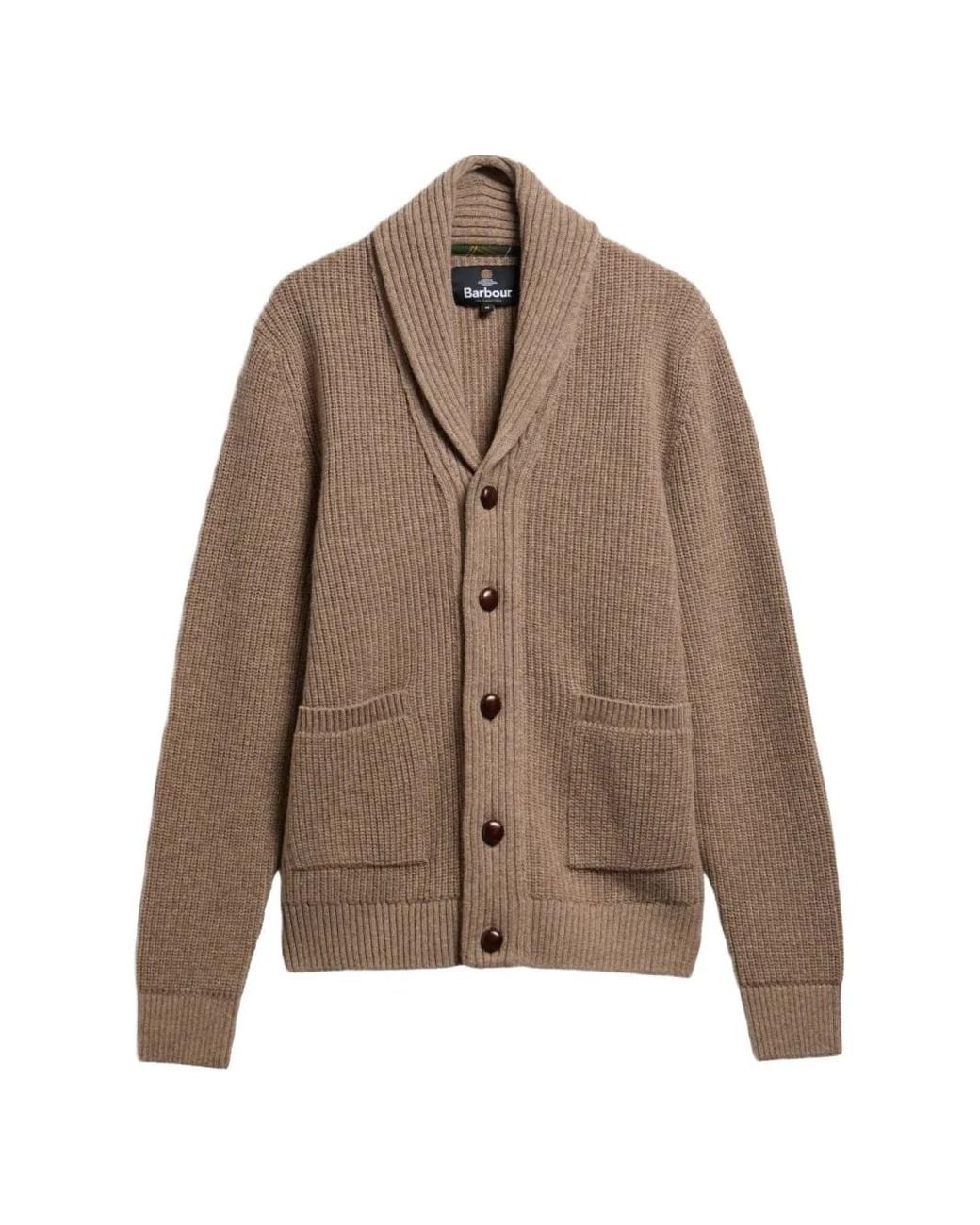 Barbour Brown Hartland Elbow-Patch Cardigan for men