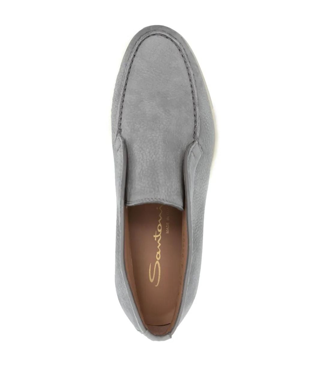 Santoni White Tonal-Stitching Leather Loafers