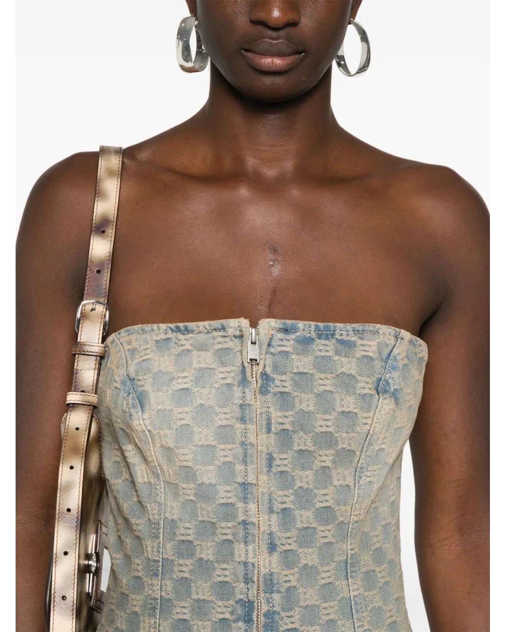 M I S B H V Gray Monogram-Jacquard Denim Mini Dress
