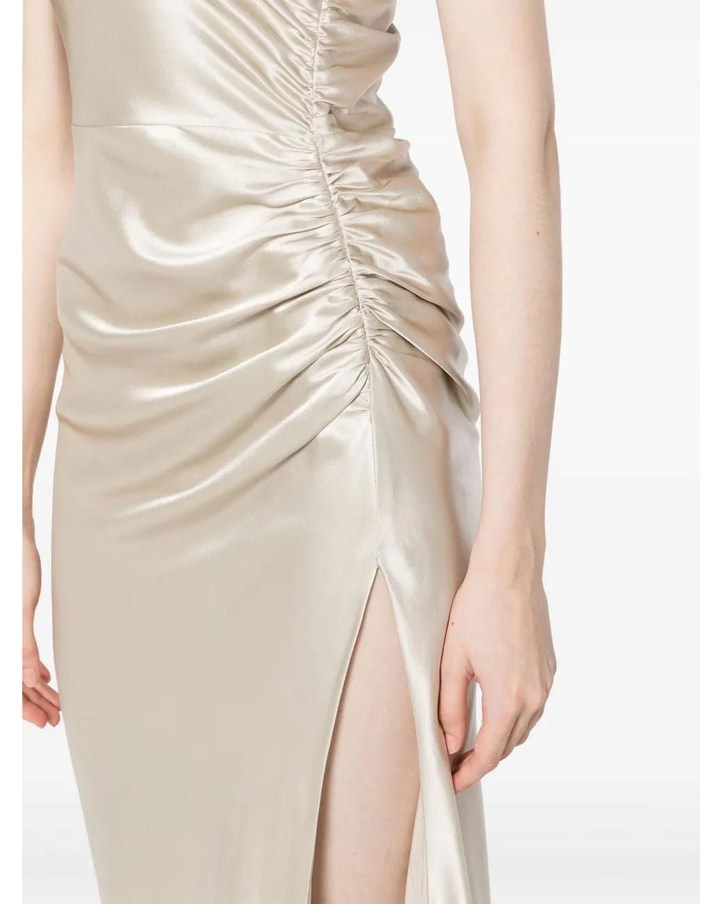 Michelle Mason White Asymmetric Silk Maxi Gown