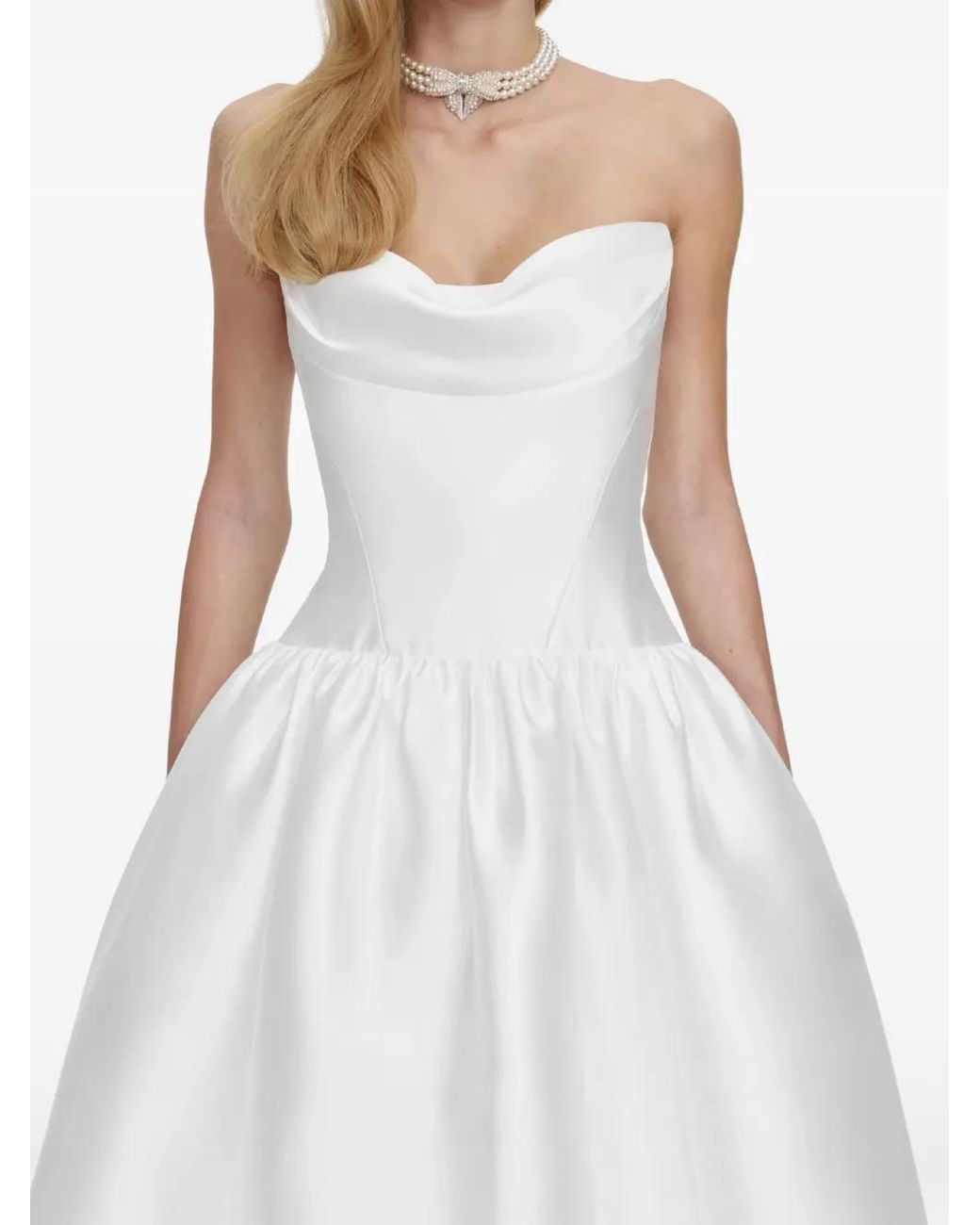 Self-Portrait White Sweetheart Flared Midi Dress