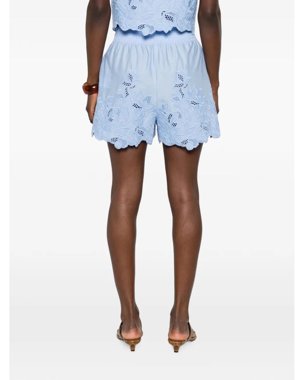 Ermanno Scervino Blue Broderie-Anglaise Scalloped Shorts
