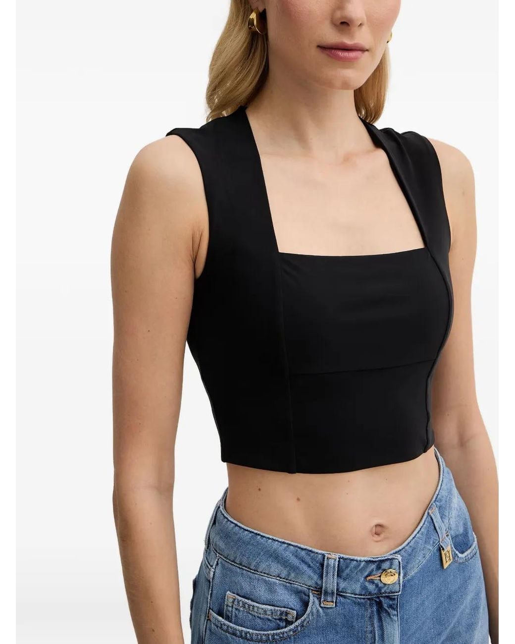 Patrizia Pepe Blue Square-Neck Cropped Top