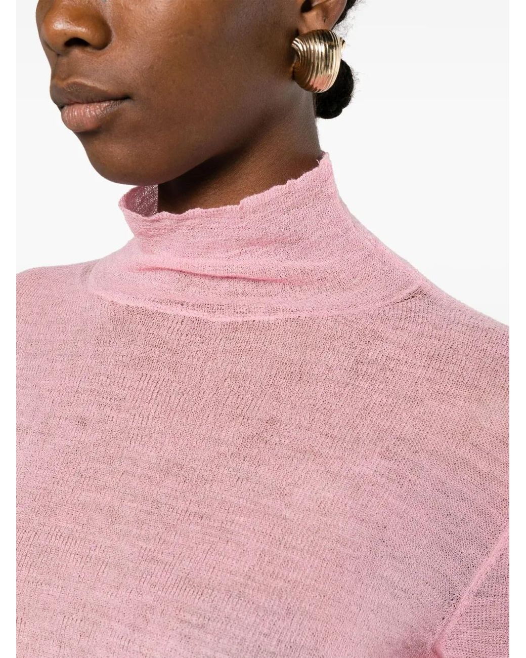 Jil Sander Pink Semi-Sheer Logo-Patch Jumper