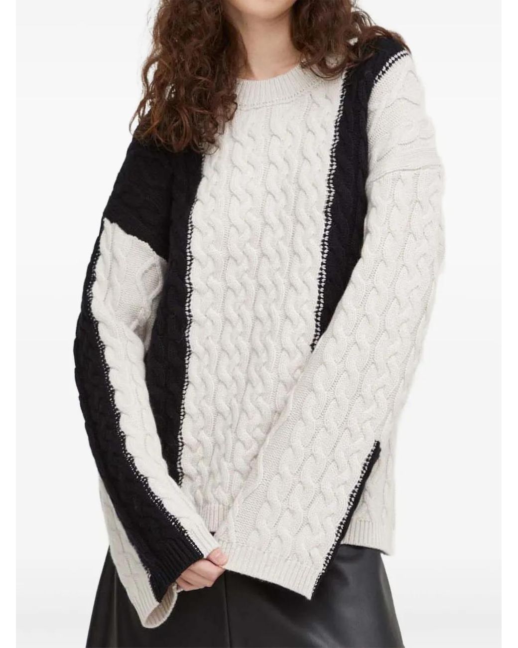 Herskind White Cable Knit Panelled Sweater