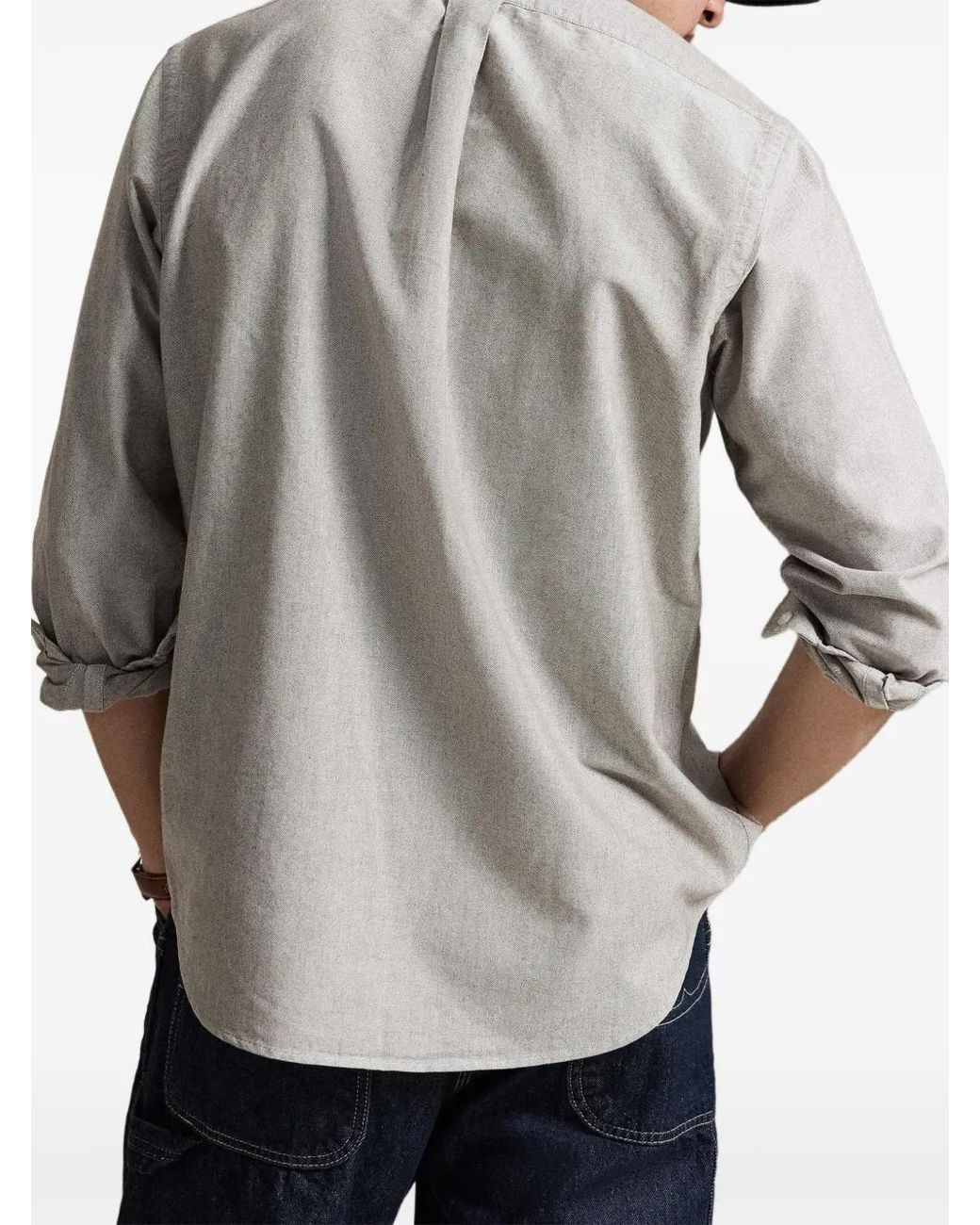 Polo Ralph Lauren Gray Logo Embroidered Oxford Shirt for men