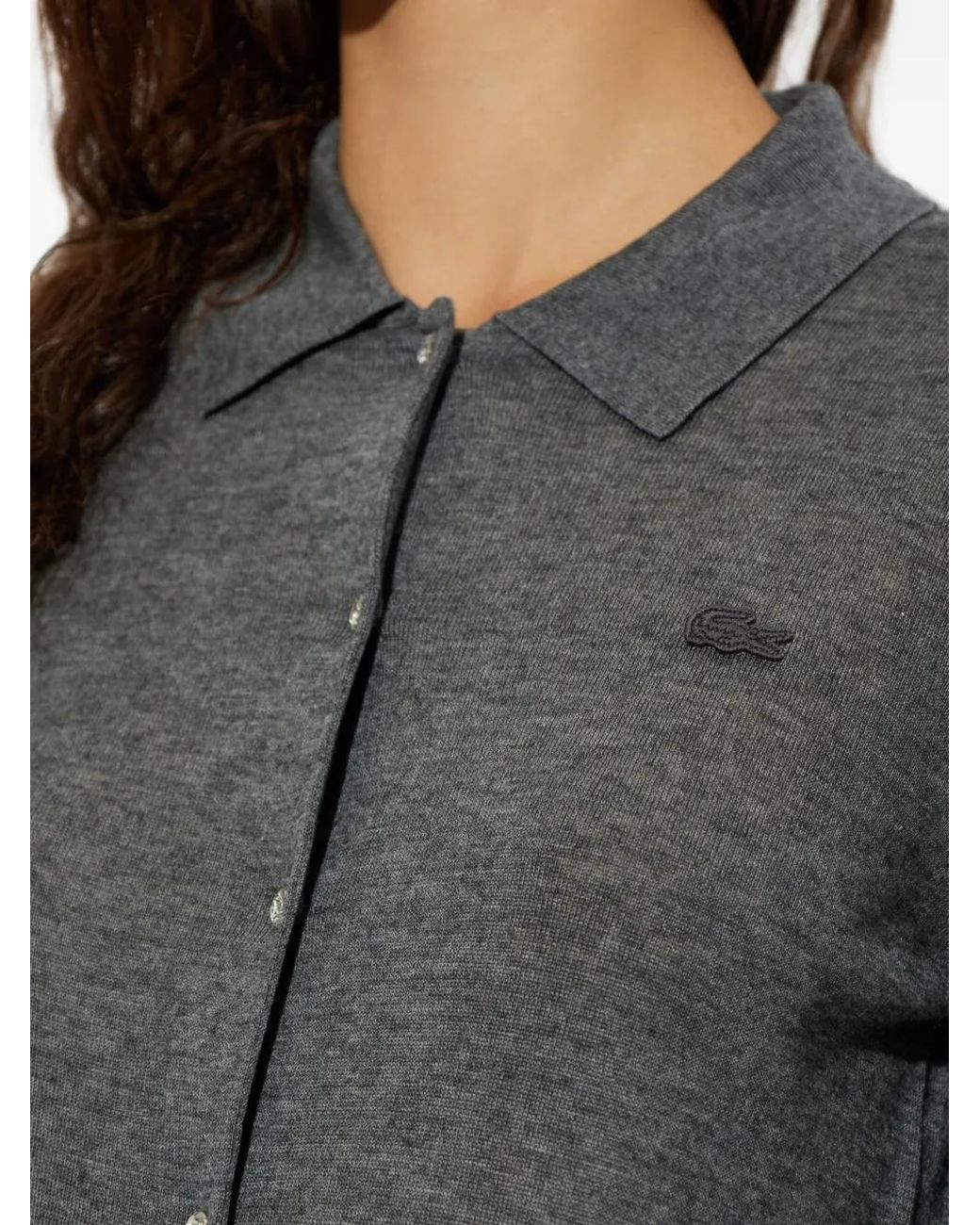 Lacoste Gray Logo-Patch Polo-Collar Cardigan