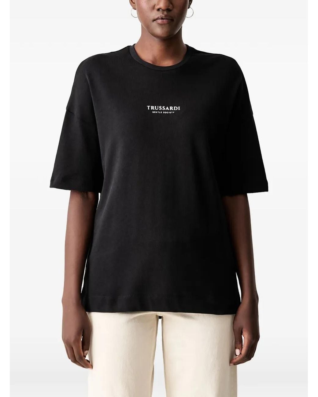 Trussardi Black Logo-Print Drop-Shoulder T-Shirt