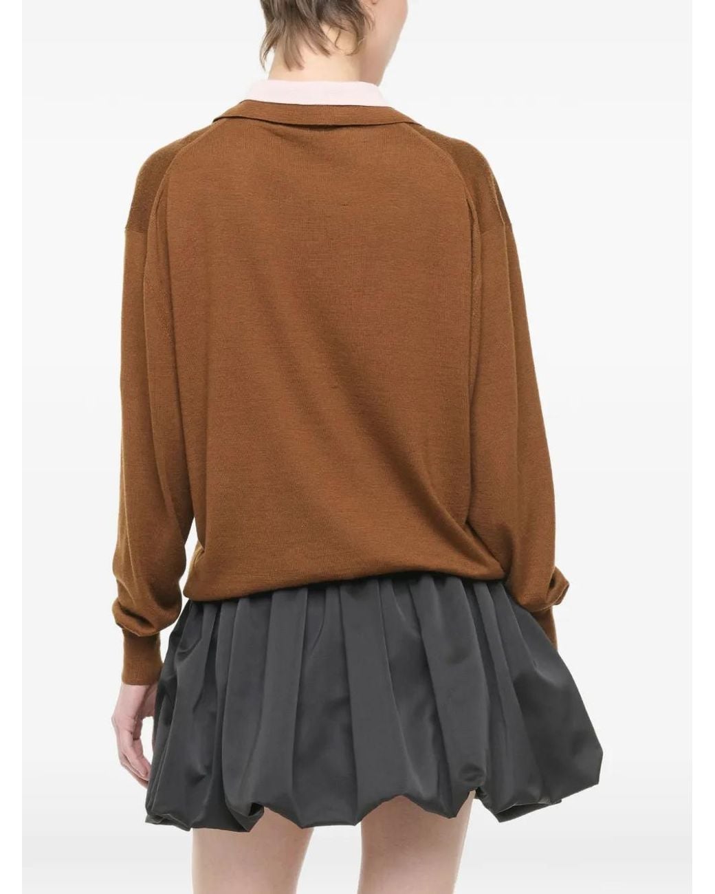 Plan C Brown Layered-Collar Sweater