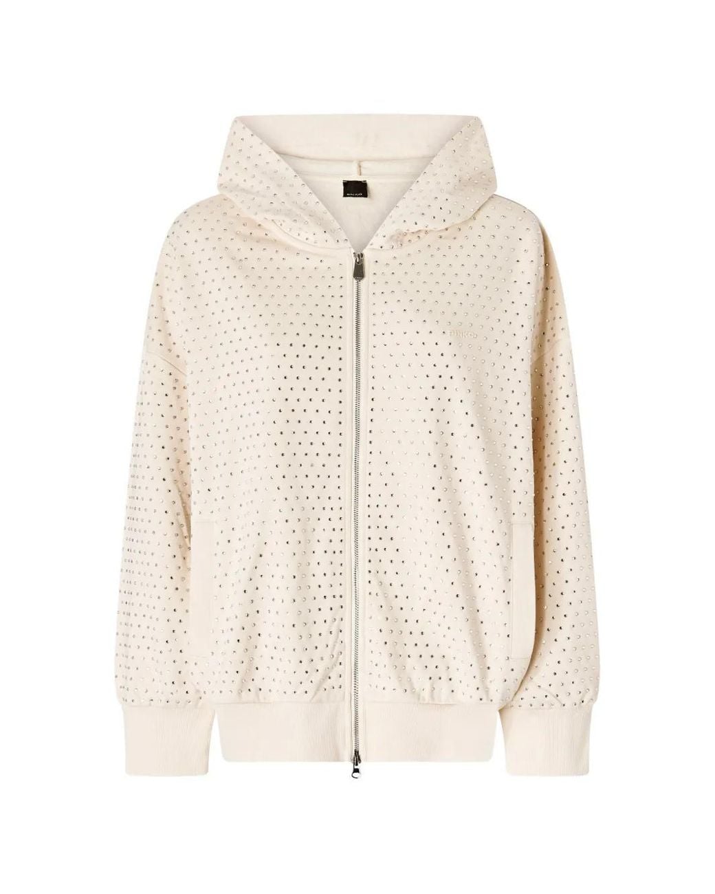 Pinko White Fully Rhinestoned Lugano Hoodie With Zip
