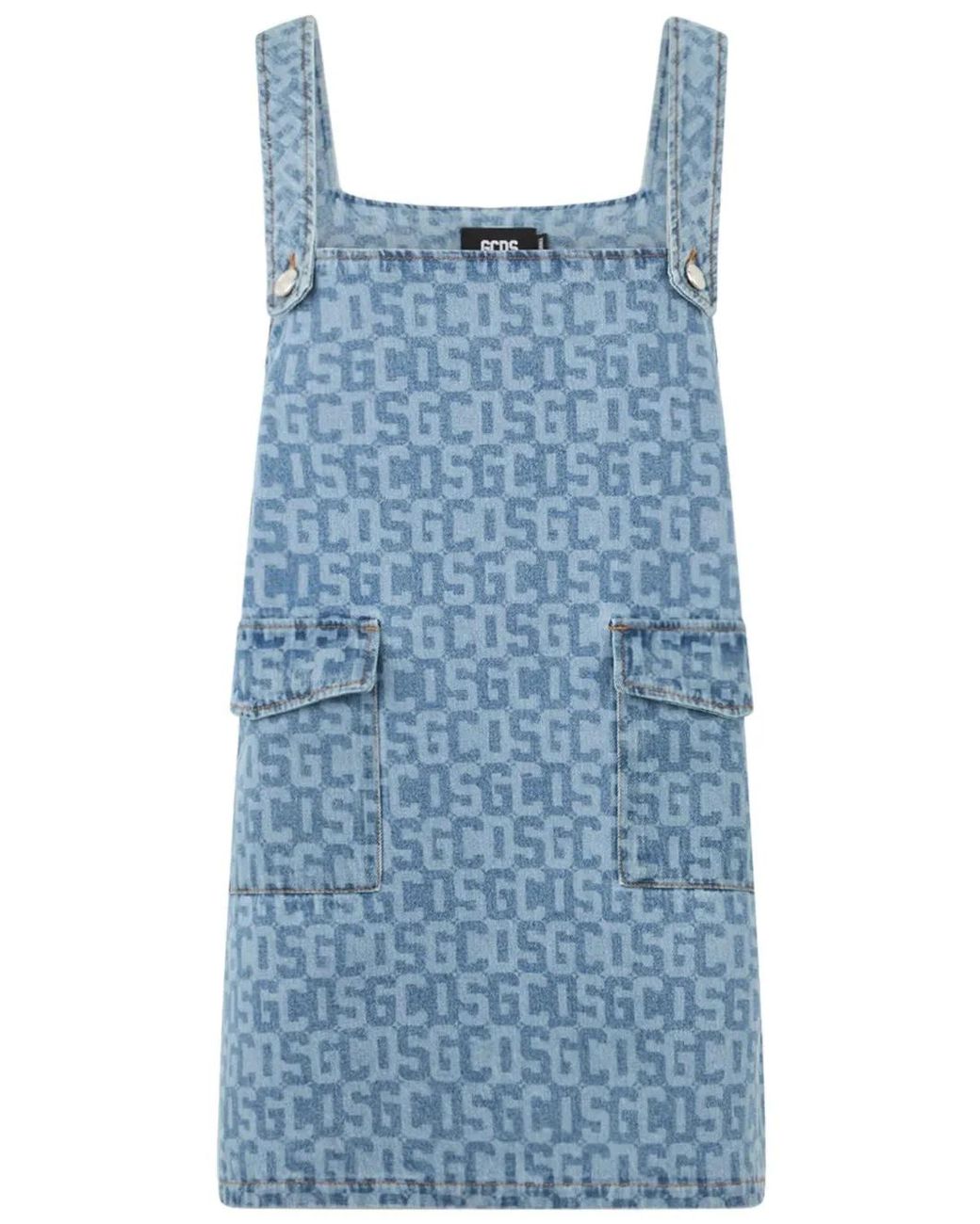 Gcds Blue Sleeveless Denim Monogram Dress
