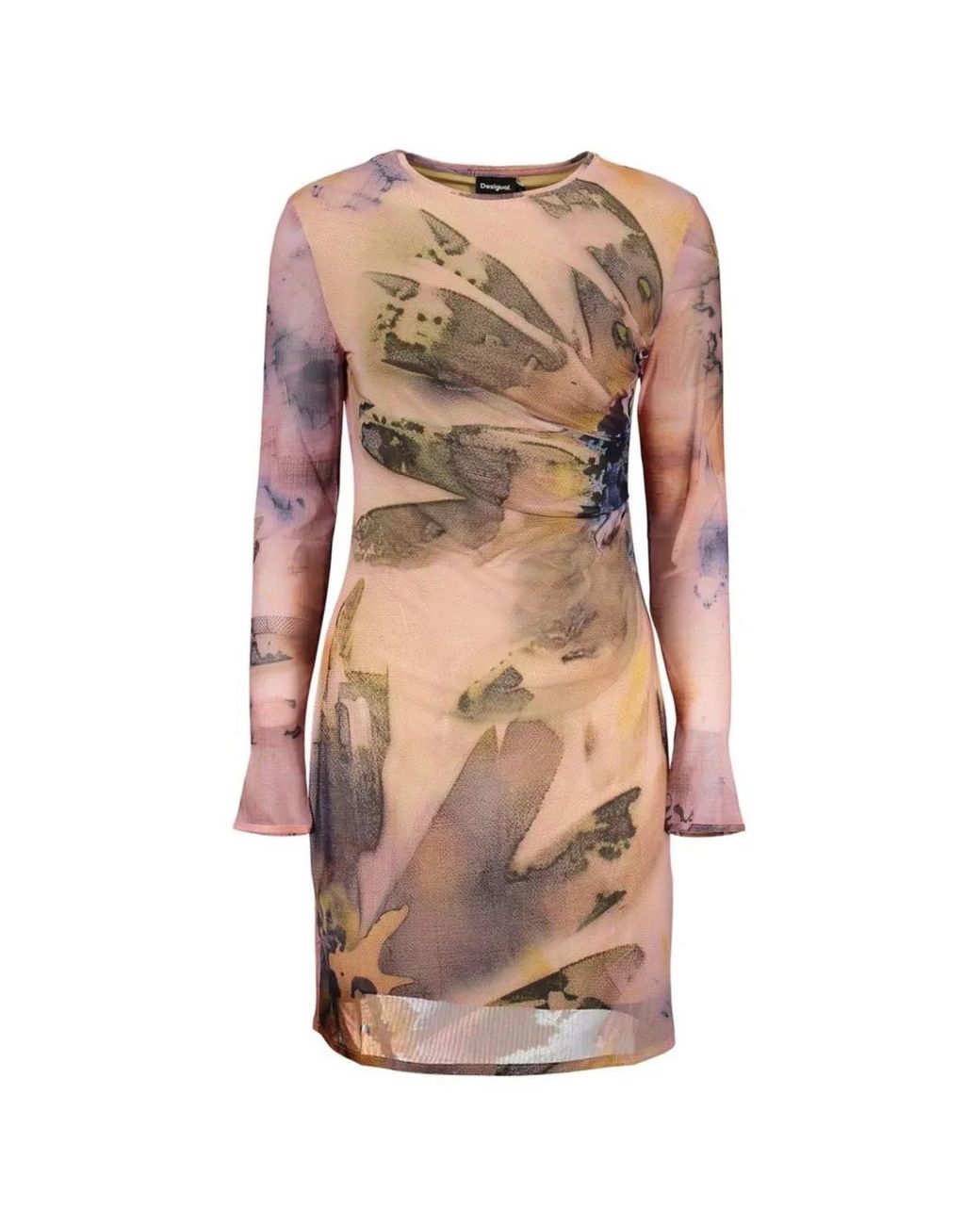 Desigual White Floral-Print Long-Sleeve Mini Dress