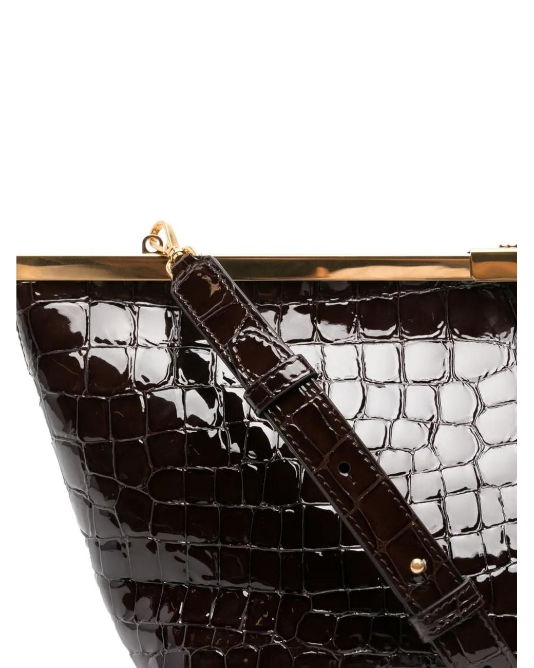 Jimmy Choo Brown Ganache Shiny Croc-Embossed Leather Clutch