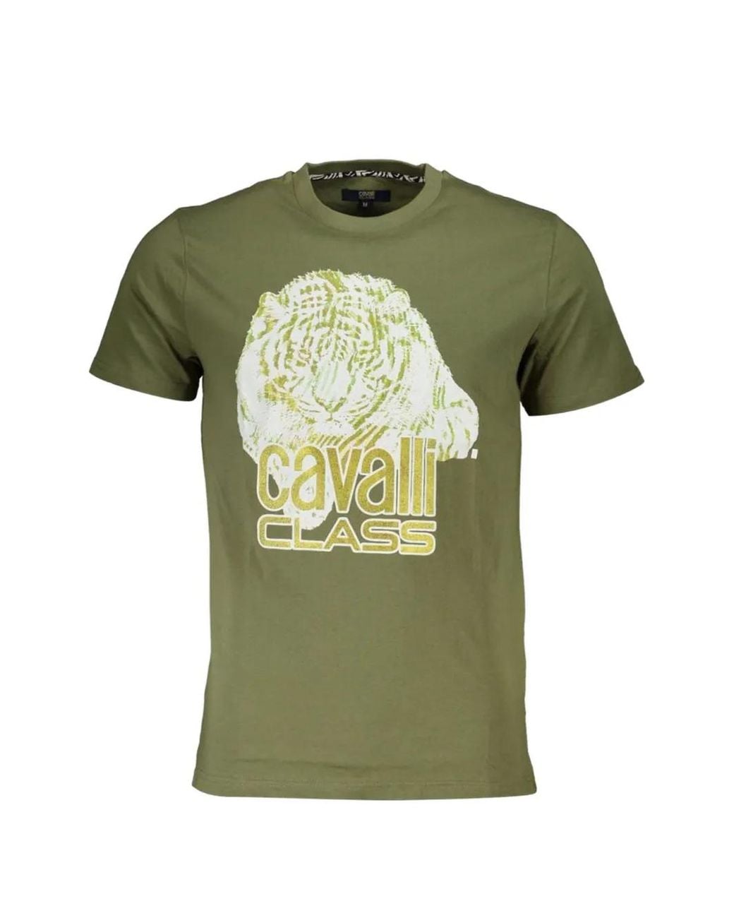 Roberto Cavalli Green Tiger-Print Logo-Print T-Shirt for men