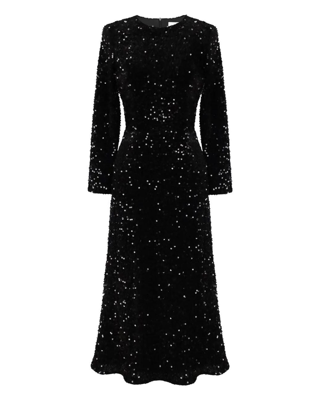POST MERIDIEM Black Sequin-Embellished Velvet Midi Dress