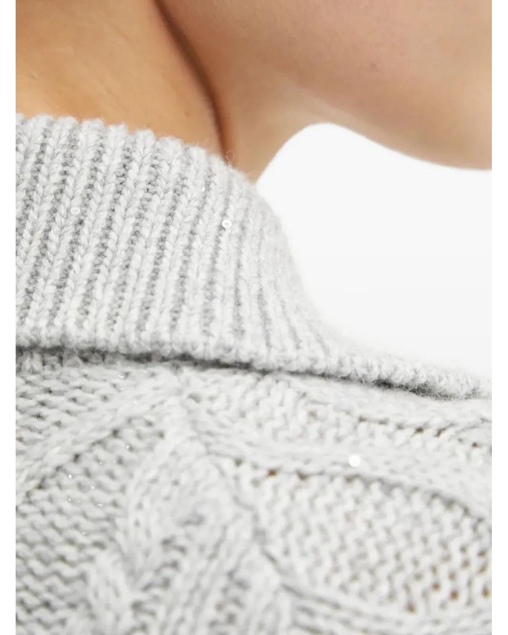 Liviana Conti Gray Cable-Knit Sequin-Embellished Cardigan