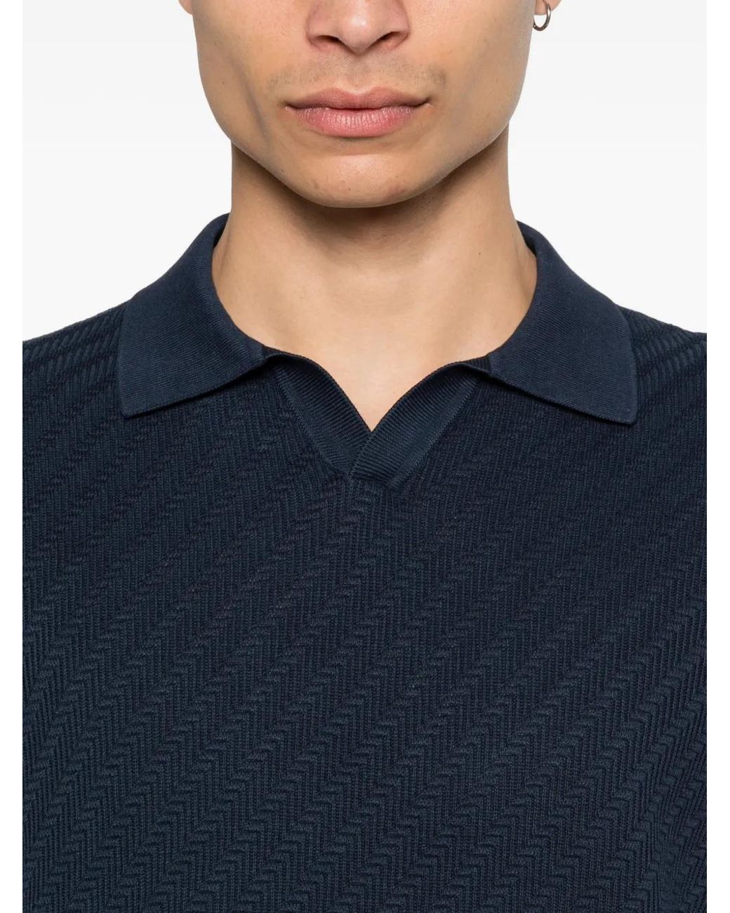 Corneliani Blue Textured Polo Shirt for men
