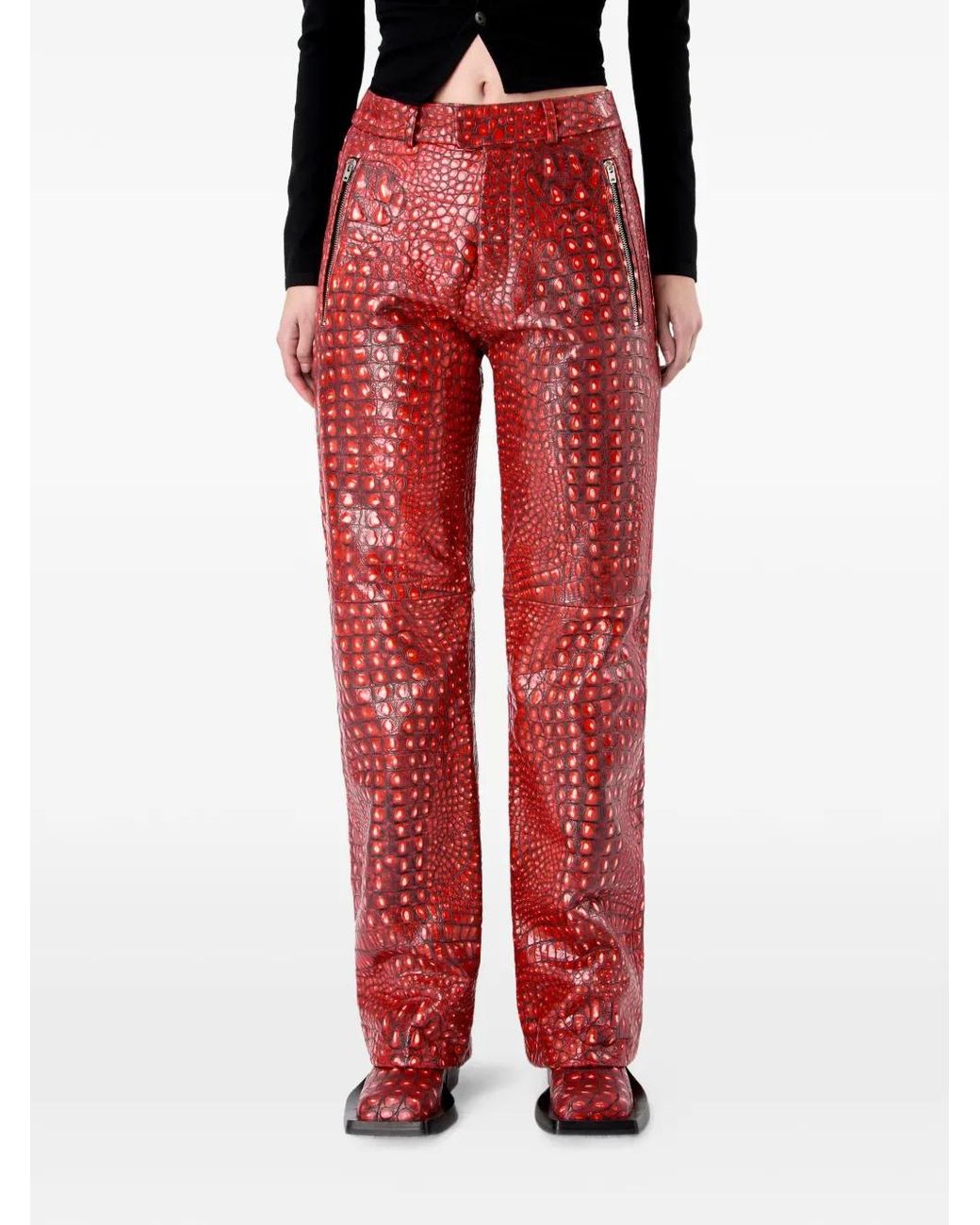 CAMPERLAB Red Zip Leather Trousers