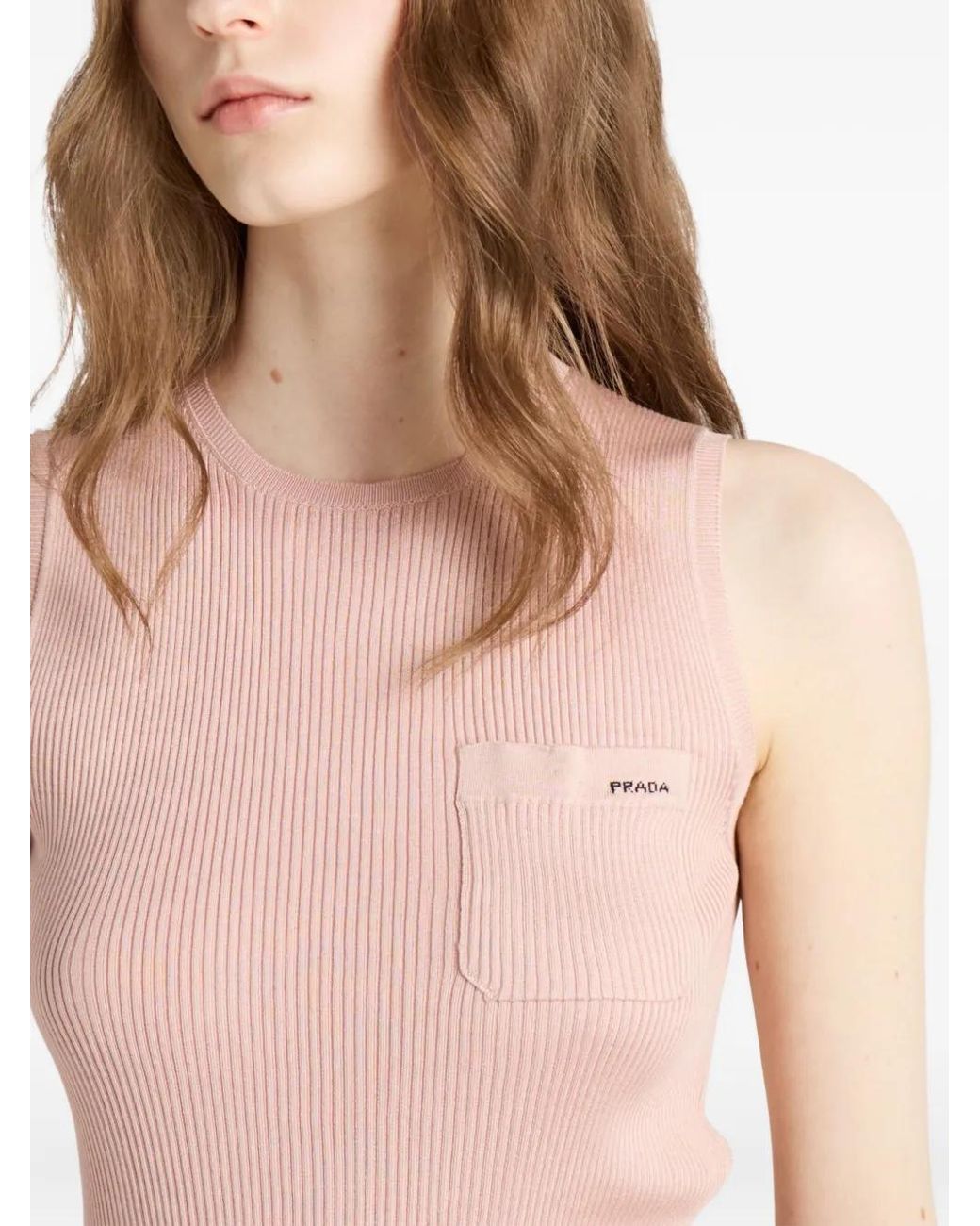 Prada Pink Ribbed Patch-pocket Silk Top