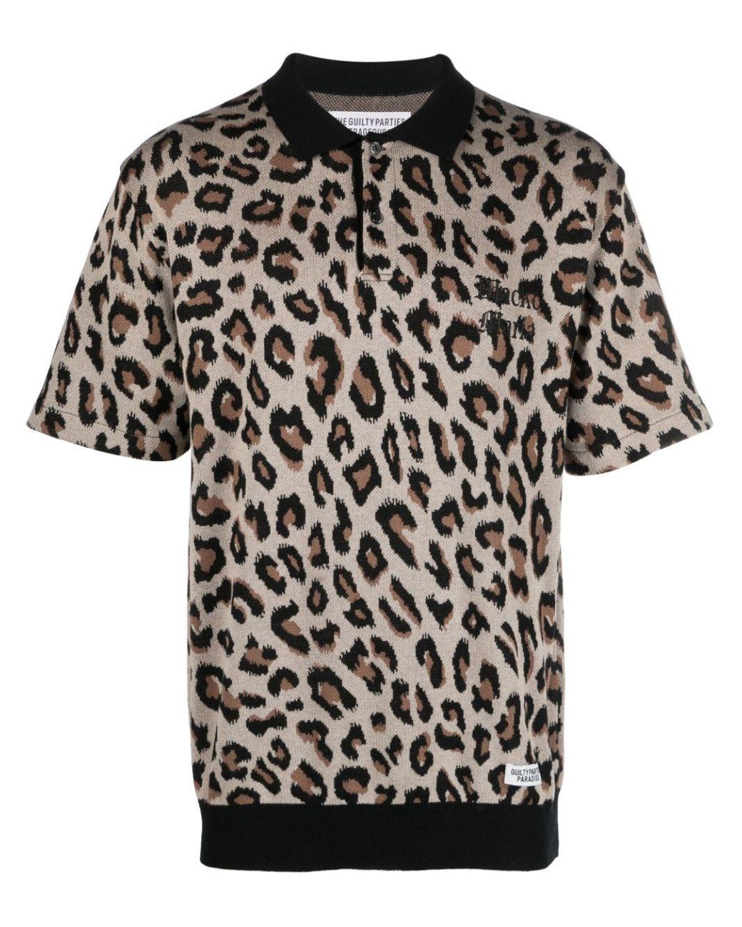 Wacko Maria Intarsia-knit Leopard Polo Shirt in Black for Men | Lyst