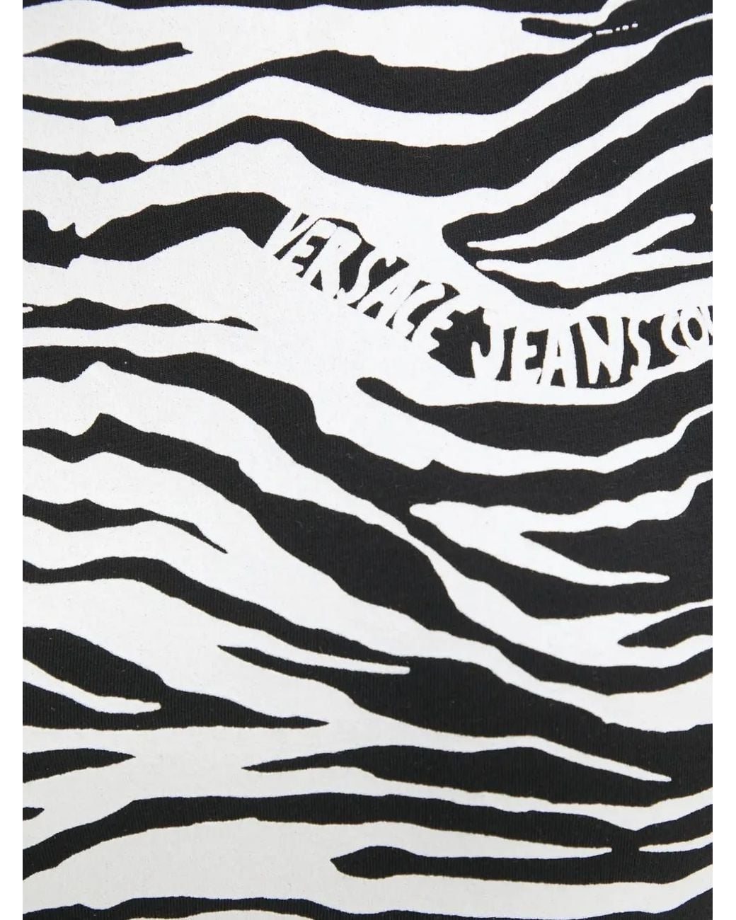Versace Jeans Couture Black Zebra-Print Short-Sleeved Top