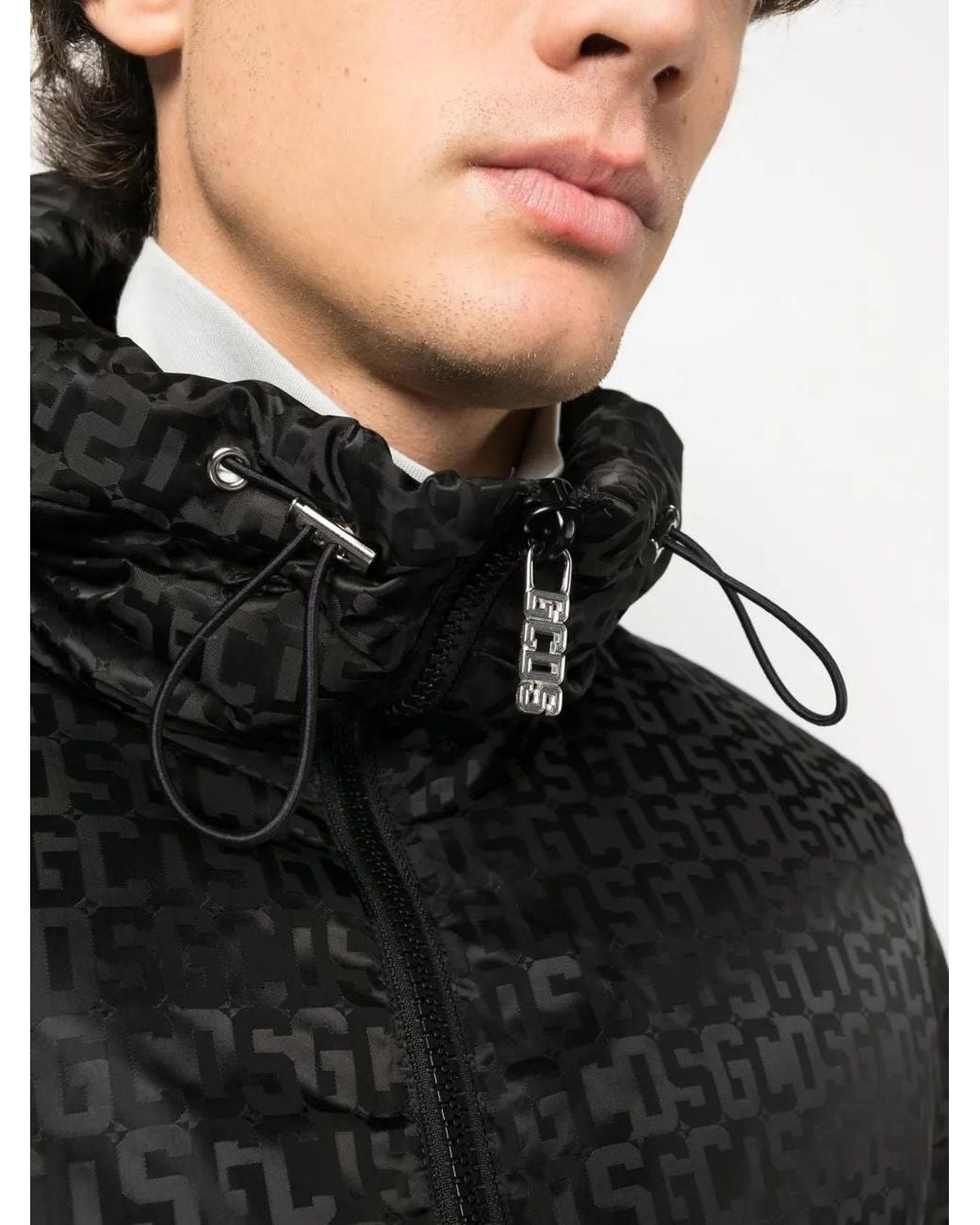 Gcds Black Logo-Monogrammed Hodded Jacket for men