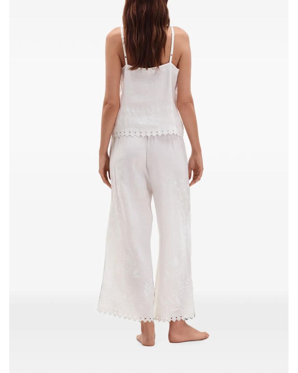 Eres White Albatre Embroidered Linen Trousers