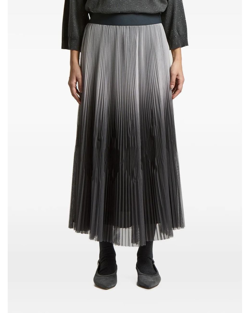 Peserico Black Pleated Midi Skirt