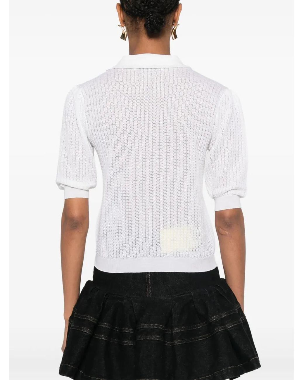 Alessandra Rich White Embroidery Lace-Knit Sweater