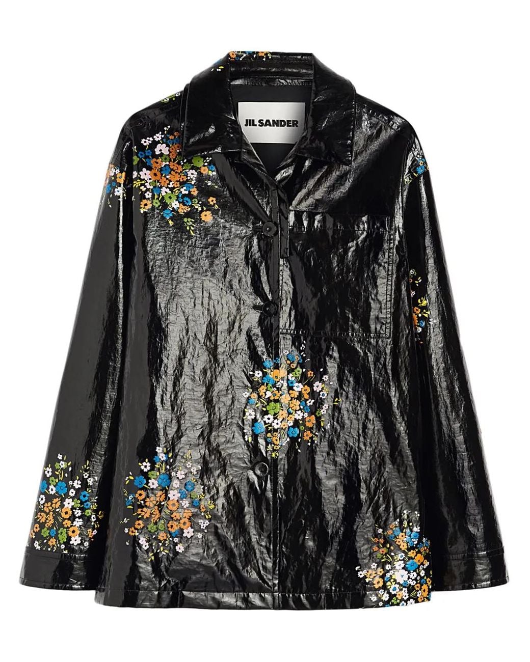 Jil Sander Black Floral-Printed Button-Up Overshirt