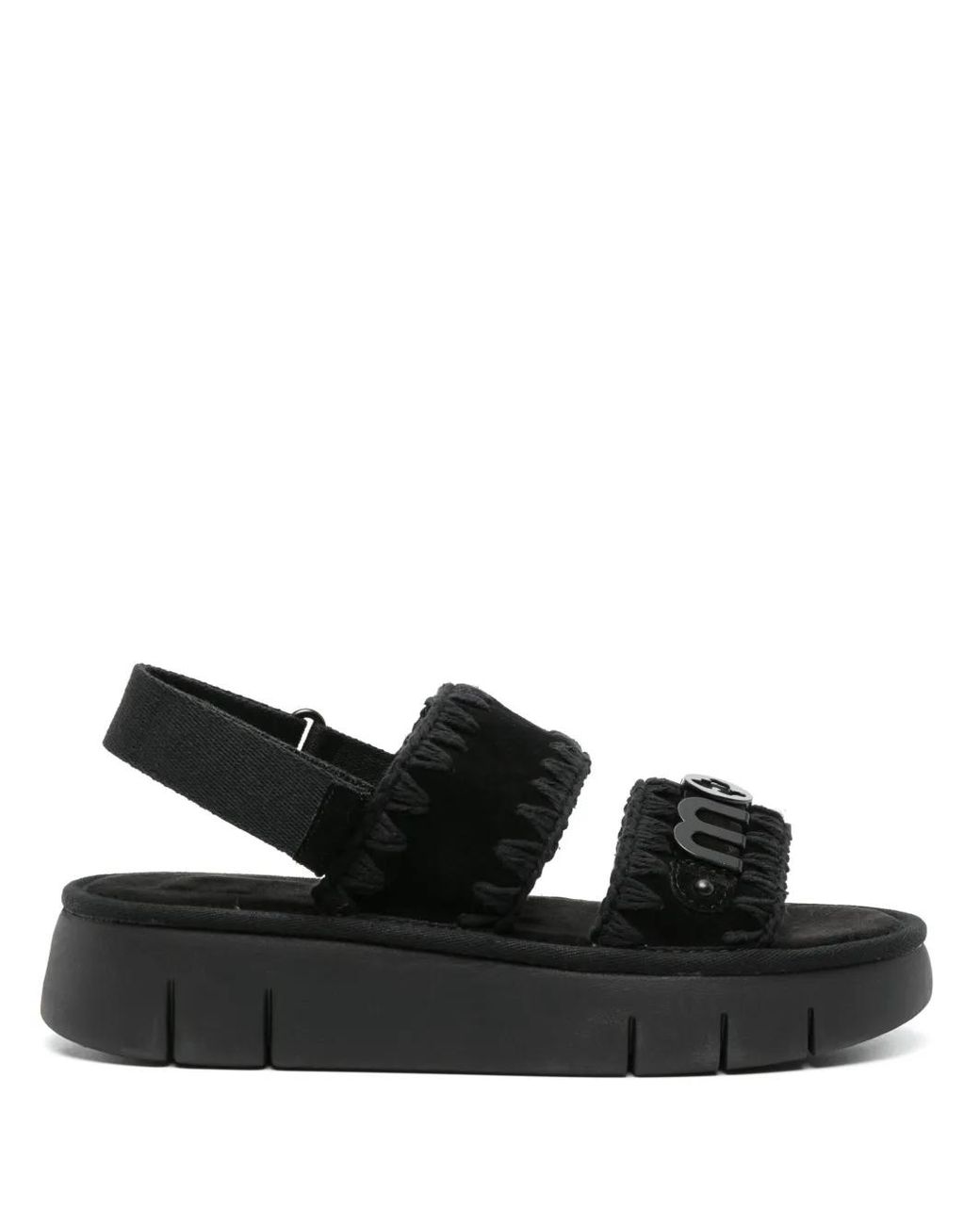 Mou Black Bounce Suede Flatform Sandals