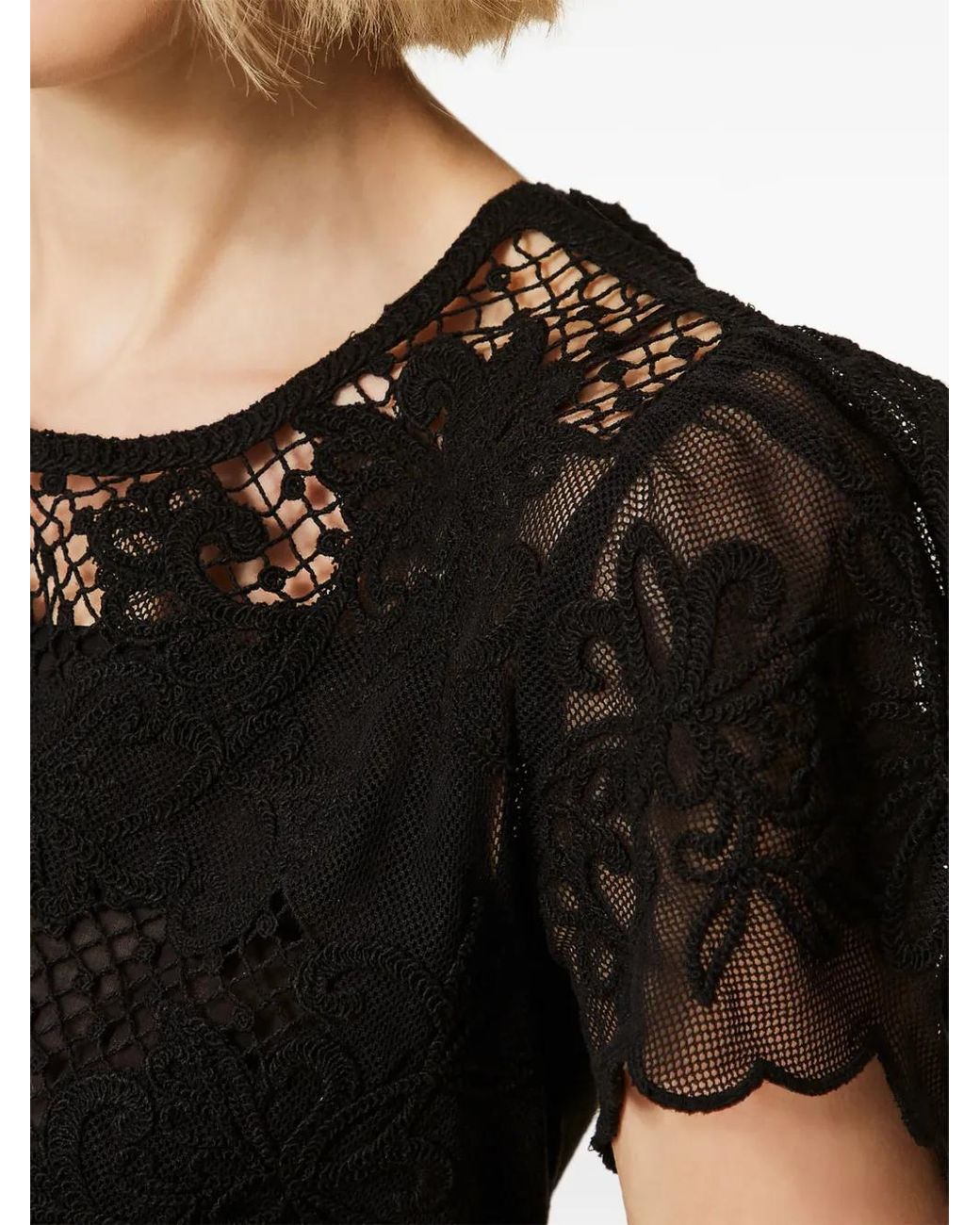 Twinset Black Muslin Blouse With Embroidery