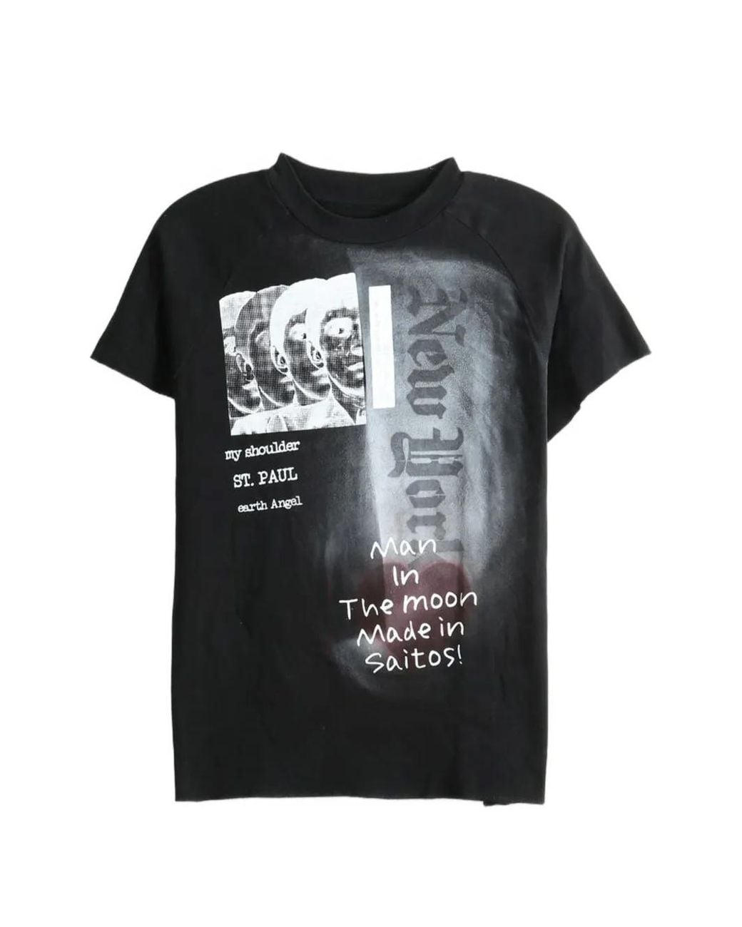 SAITOS Black Graphic-Print Raglan-Sleeve T-Shirt
