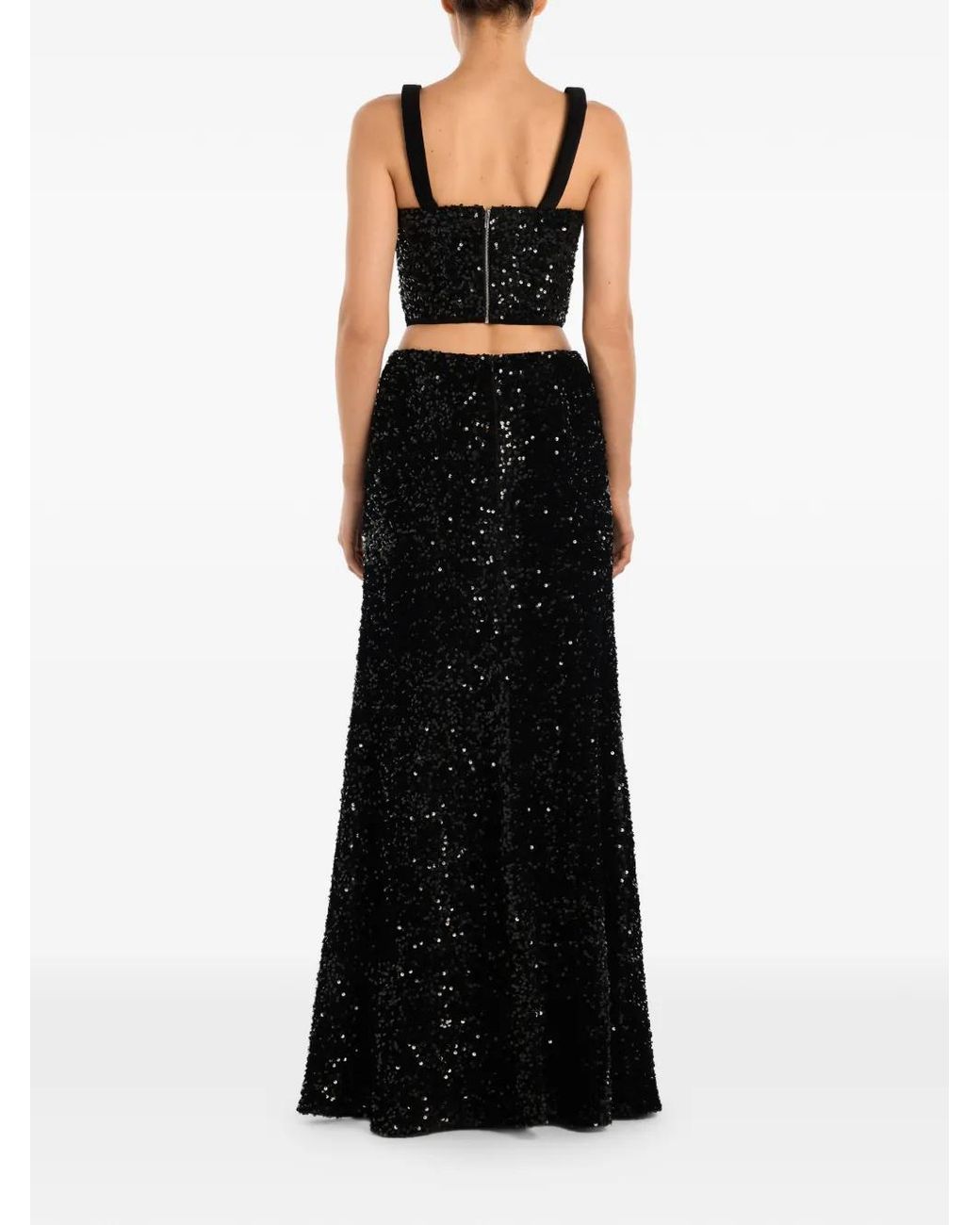 POST MERIDIEM Black Sequin-Embellished Corset Top