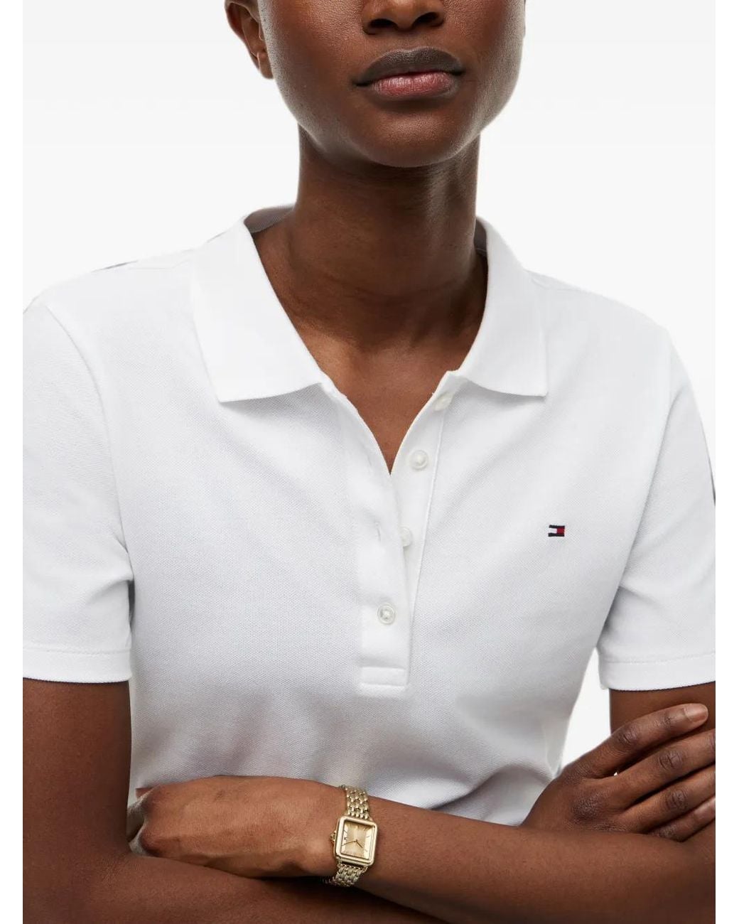 Tommy Hilfiger White Logo-Embroidered Polo Shirt